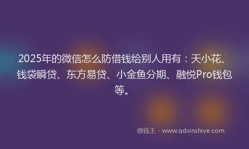 2025年的微信怎么防借钱给别人用有：天小花、钱袋瞬贷、东方易贷、小金鱼分期、融悦Pro钱包等。