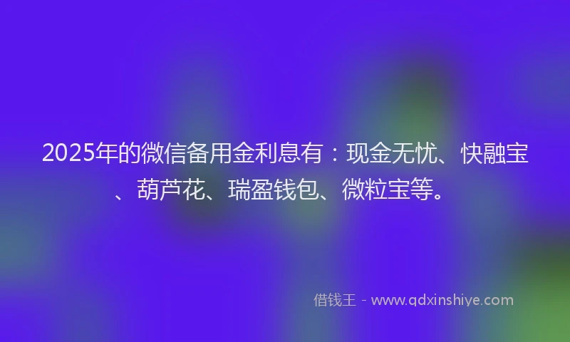 2025年的微信备用金利息有：现金无忧、快融宝、葫芦花、瑞盈钱包、微粒宝等。