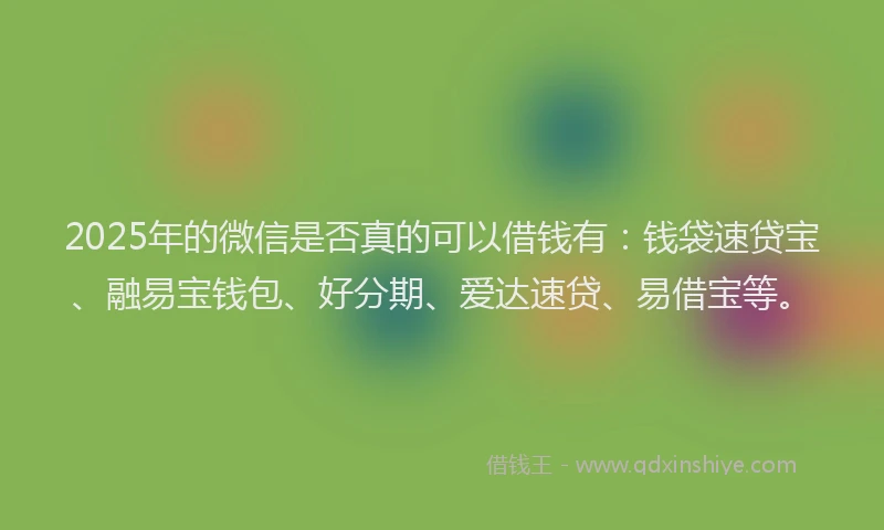 2025年的微信是否真的可以借钱有：钱袋速贷宝、融易宝钱包、好分期、爱达速贷、易借宝等。