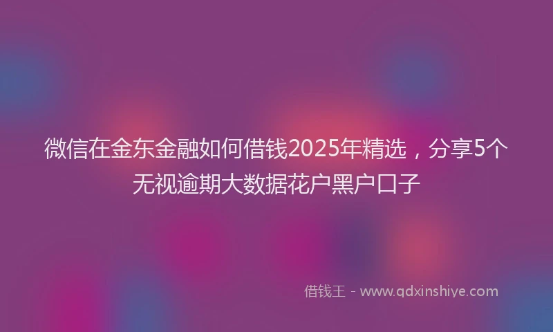微信在金东金融如何借钱2025年精选，分享5个无视逾期大数据花户黑户口子