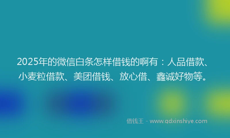 2025年的微信白条怎样借钱的啊有：人品借款、小麦粒借款、美团借钱、放心借、鑫诚好物等。