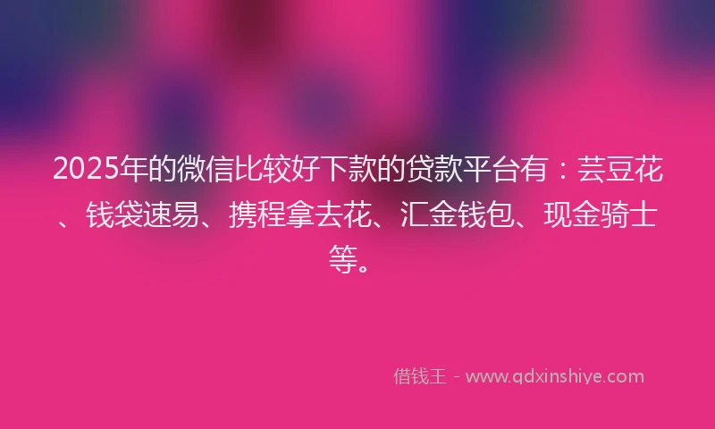 2025年的微信比较好下款的贷款平台有：芸豆花、钱袋速易、携程拿去花、汇金钱包、现金骑士等。