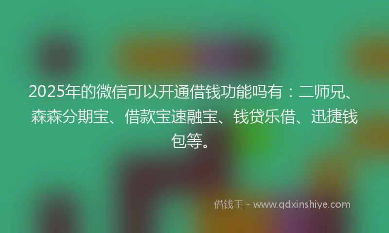 2025年的微信可以开通借钱功能吗有：二师兄、森森分期宝、借款宝速融宝、钱贷乐借、迅捷钱包等。