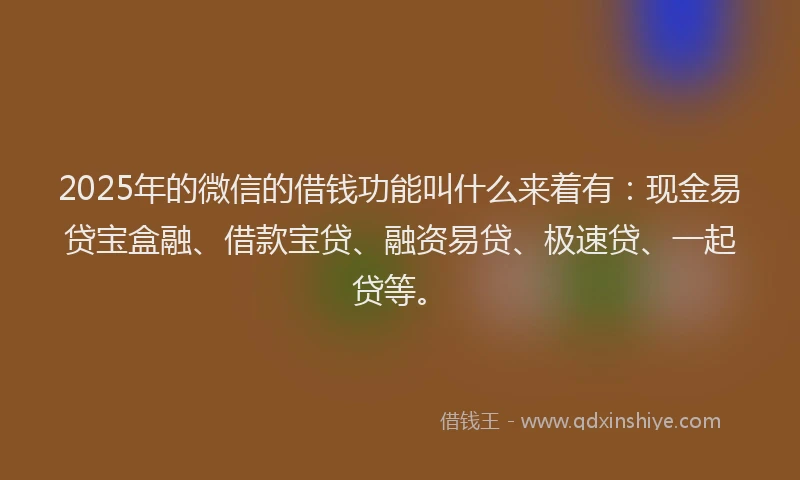 2025年的微信的借钱功能叫什么来着有：现金易贷宝盒融、借款宝贷、融资易贷、极速贷、一起贷等。
