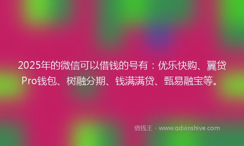 2025年的微信可以借钱的号有：优乐快购、翼贷Pro钱包、树融分期、钱满满贷、甄易融宝等。
