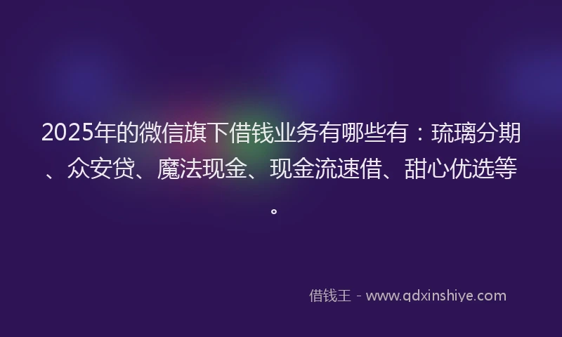 2025年的微信旗下借钱业务有哪些有：琉璃分期、众安贷、魔法现金、现金流速借、甜心优选等。