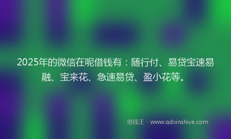 2025年的微信在呢借钱有：随行付、易贷宝速易融、宝来花、急速易贷、盈小花等。