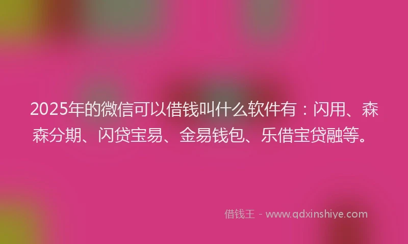 2025年的微信可以借钱叫什么软件有：闪用、森森分期、闪贷宝易、金易钱包、乐借宝贷融等。