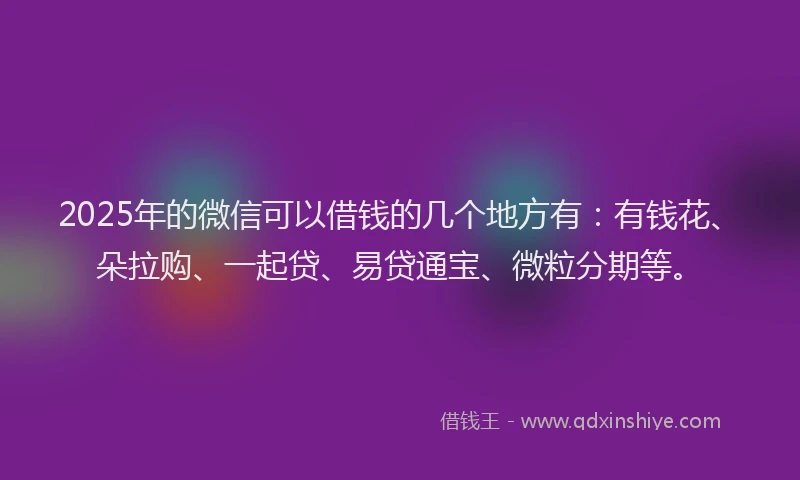 2025年的微信可以借钱的几个地方有：有钱花、朵拉购、一起贷、易贷通宝、微粒分期等。
