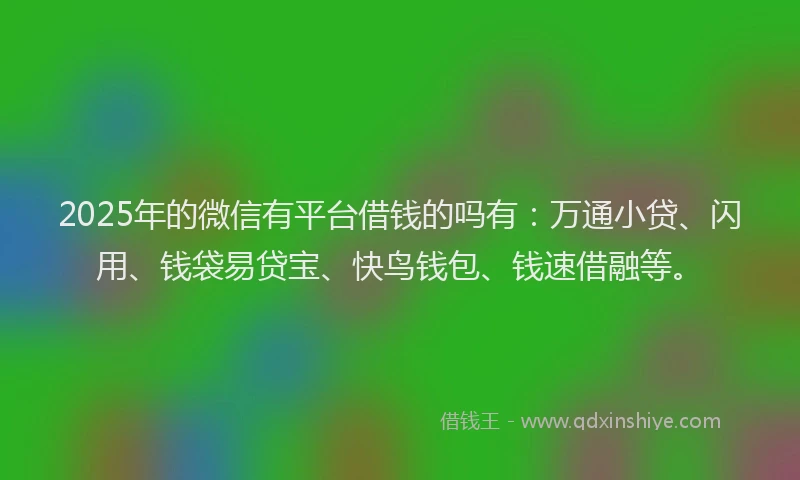 2025年的微信有平台借钱的吗有：万通小贷、闪用、钱袋易贷宝、快鸟钱包、钱速借融等。
