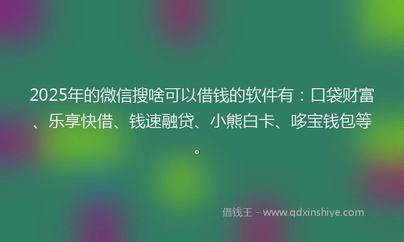 2025年的微信搜啥可以借钱的软件有：口袋财富、乐享快借、钱速融贷、小熊白卡、哆宝钱包等。