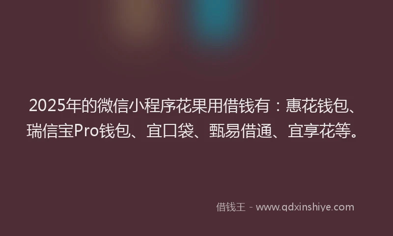 2025年的微信小程序花果用借钱有：惠花钱包、瑞信宝Pro钱包、宜口袋、甄易借通、宜享花等。