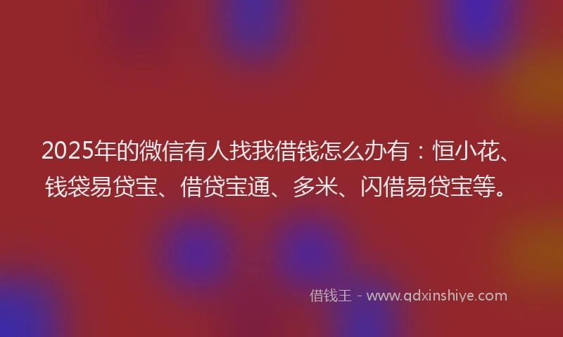 2025年的微信有人找我借钱怎么办有：恒小花、钱袋易贷宝、借贷宝通、多米、闪借易贷宝等。
