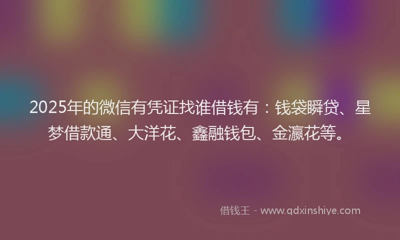 2025年的微信有凭证找谁借钱有：钱袋瞬贷、星梦借款通、大洋花、鑫融钱包、金瀛花等。