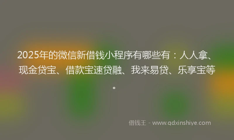 2025年的微信新借钱小程序有哪些有：人人拿、现金贷宝、借款宝速贷融、我来易贷、乐享宝等。