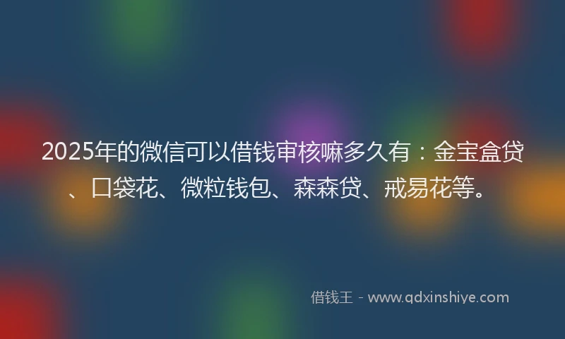 2025年的微信可以借钱审核嘛多久有：金宝盒贷、口袋花、微粒钱包、森森贷、戒易花等。