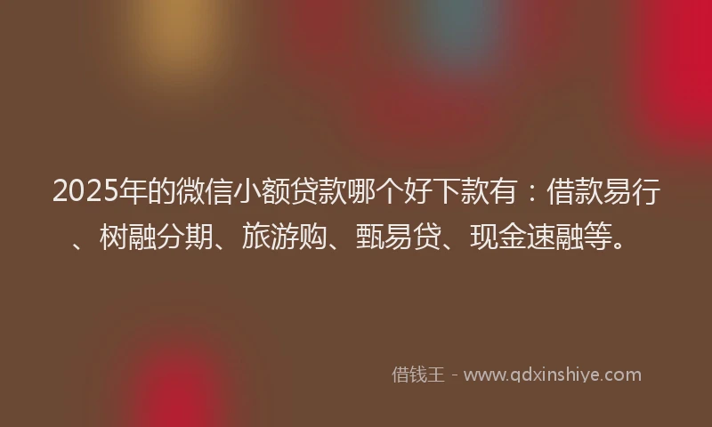 2025年的微信小额贷款哪个好下款有：借款易行、树融分期、旅游购、甄易贷、现金速融等。