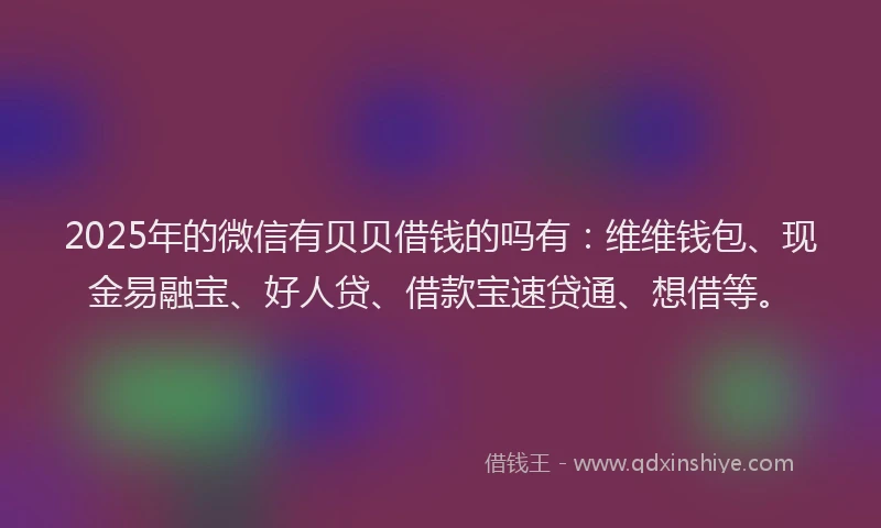 2025年的微信有贝贝借钱的吗有：维维钱包、现金易融宝、好人贷、借款宝速贷通、想借等。