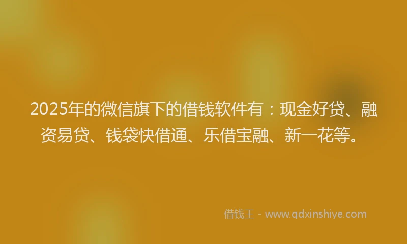 2025年的微信旗下的借钱软件有：现金好贷、融资易贷、钱袋快借通、乐借宝融、新一花等。