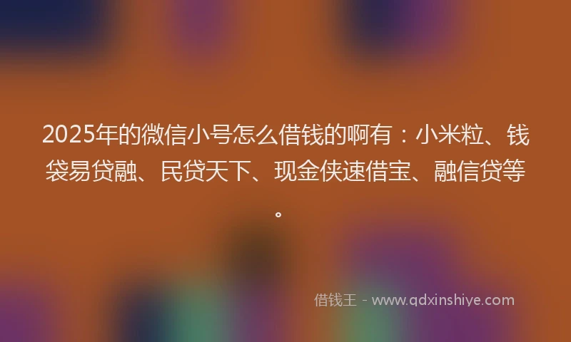 2025年的微信小号怎么借钱的啊有：小米粒、钱袋易贷融、民贷天下、现金侠速借宝、融信贷等。
