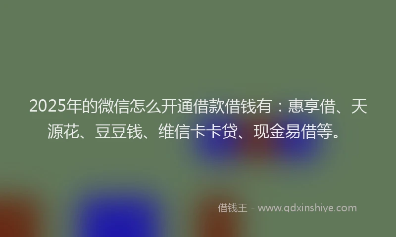 2025年的微信怎么开通借款借钱有：惠享借、天源花、豆豆钱、维信卡卡贷、现金易借等。