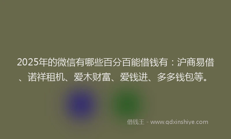 2025年的微信有哪些百分百能借钱有：沪商易借、诺祥租机、爱木财富、爱钱进、多多钱包等。