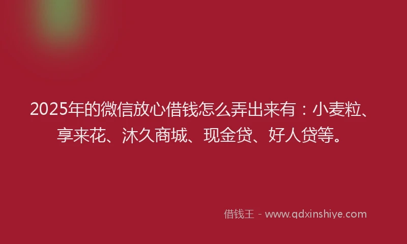 2025年的微信放心借钱怎么弄出来有：小麦粒、享来花、沐久商城、现金贷、好人贷等。