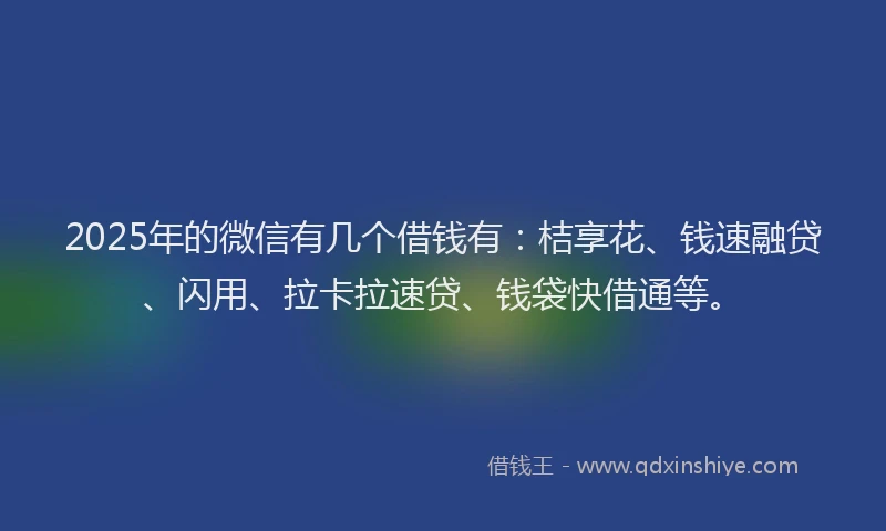 2025年的微信有几个借钱有：桔享花、钱速融贷、闪用、拉卡拉速贷、钱袋快借通等。