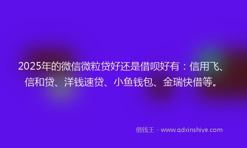 2025年的微信微粒贷好还是借呗好有：信用飞、信和贷、洋钱速贷、小鱼钱包、金瑞快借等。