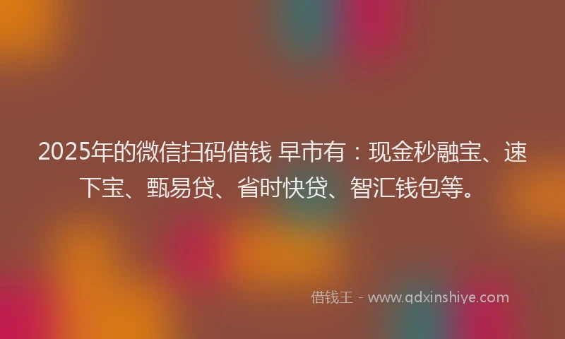 2025年的微信扫码借钱 早市有：现金秒融宝、速下宝、甄易贷、省时快贷、智汇钱包等。
