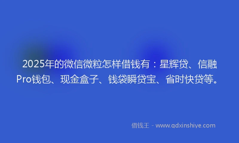 2025年的微信微粒怎样借钱有：星辉贷、信融Pro钱包、现金盒子、钱袋瞬贷宝、省时快贷等。