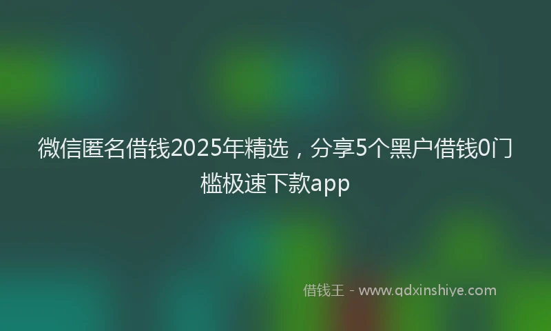 微信匿名借钱2025年精选，分享5个黑户借钱0门槛极速下款app