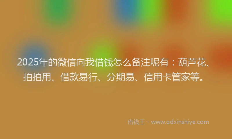 2025年的微信向我借钱怎么备注呢有：葫芦花、拍拍用、借款易行、分期易、信用卡管家等。