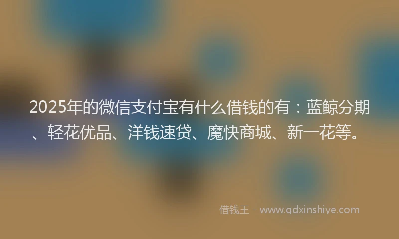 2025年的微信支付宝有什么借钱的有：蓝鲸分期、轻花优品、洋钱速贷、魔快商城、新一花等。