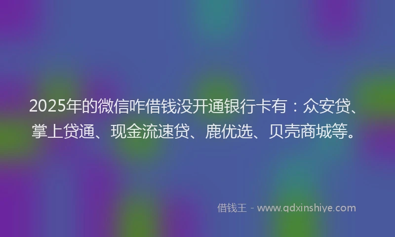 2025年的微信咋借钱没开通银行卡有：众安贷、掌上贷通、现金流速贷、鹿优选、贝壳商城等。