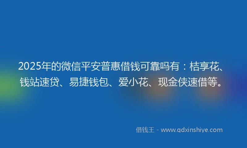 2025年的微信平安普惠借钱可靠吗有：桔享花、钱站速贷、易捷钱包、爱小花、现金侠速借等。