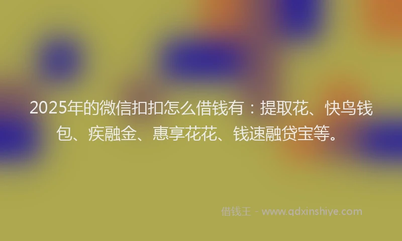 2025年的微信扣扣怎么借钱有：提取花、快鸟钱包、疾融金、惠享花花、钱速融贷宝等。