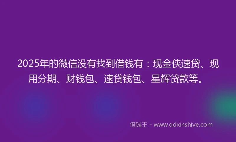 2025年的微信没有找到借钱有：现金侠速贷、现用分期、财钱包、速贷钱包、星辉贷款等。
