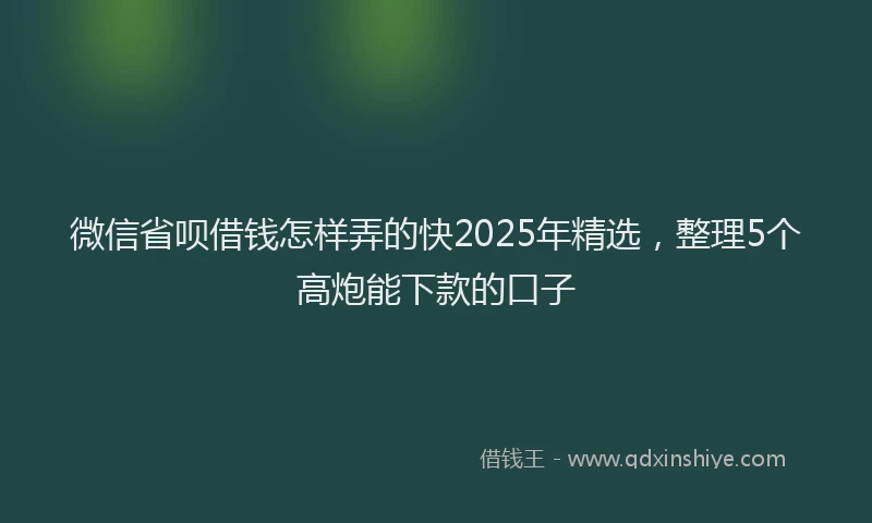 微信省呗借钱怎样弄的快2025年精选，整理5个高炮能下款的口子