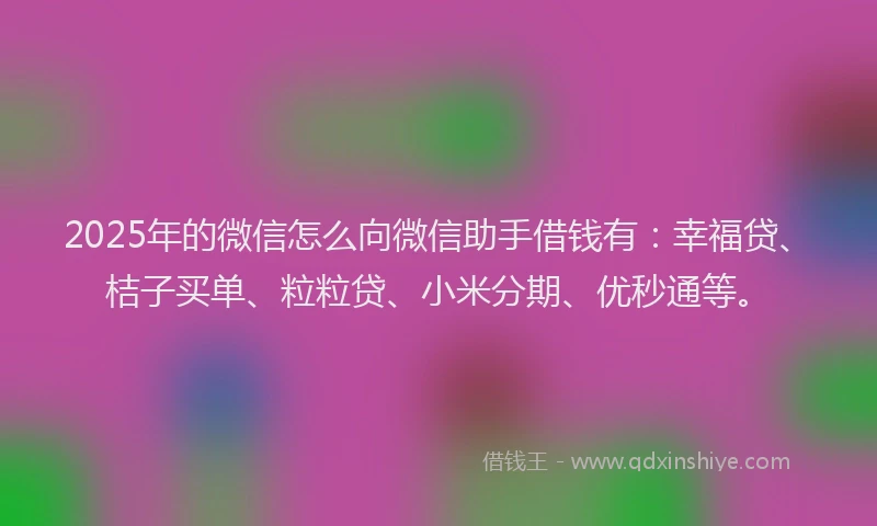 2025年的微信怎么向微信助手借钱有：幸福贷、桔子买单、粒粒贷、小米分期、优秒通等。