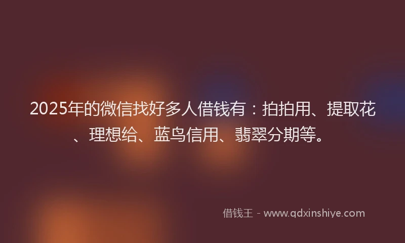 2025年的微信找好多人借钱有：拍拍用、提取花、理想给、蓝鸟信用、翡翠分期等。