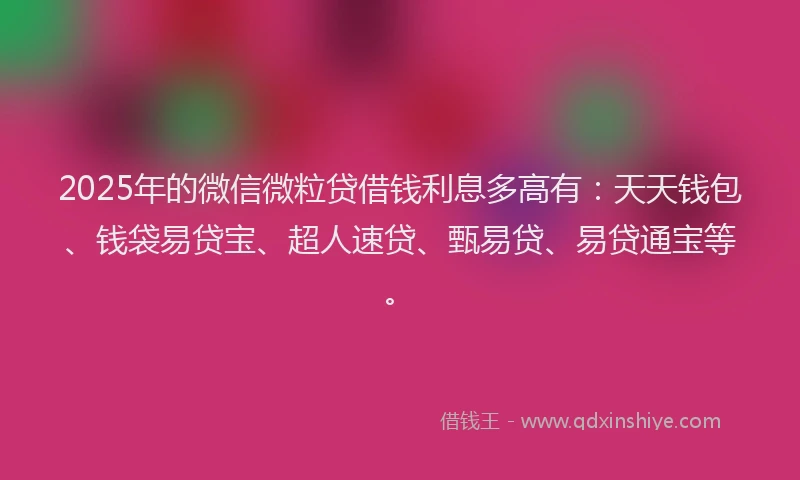 2025年的微信微粒贷借钱利息多高有：天天钱包、钱袋易贷宝、超人速贷、甄易贷、易贷通宝等。