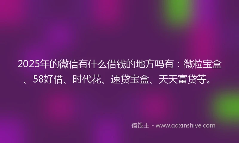 2025年的微信有什么借钱的地方吗有：微粒宝盒、58好借、时代花、速贷宝盒、天天富贷等。