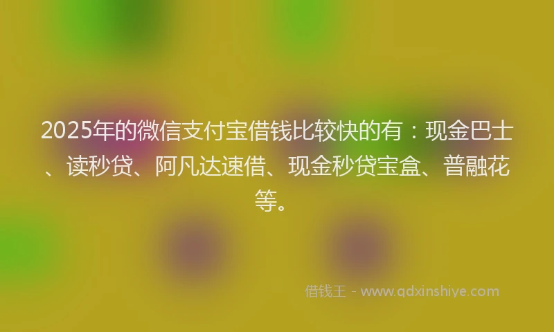 2025年的微信支付宝借钱比较快的有：现金巴士、读秒贷、阿凡达速借、现金秒贷宝盒、普融花等。