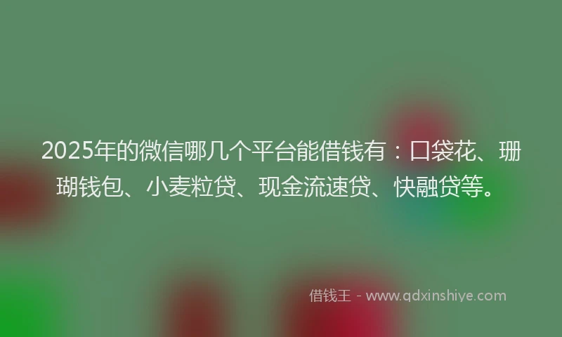 2025年的微信哪几个平台能借钱有：口袋花、珊瑚钱包、小麦粒贷、现金流速贷、快融贷等。