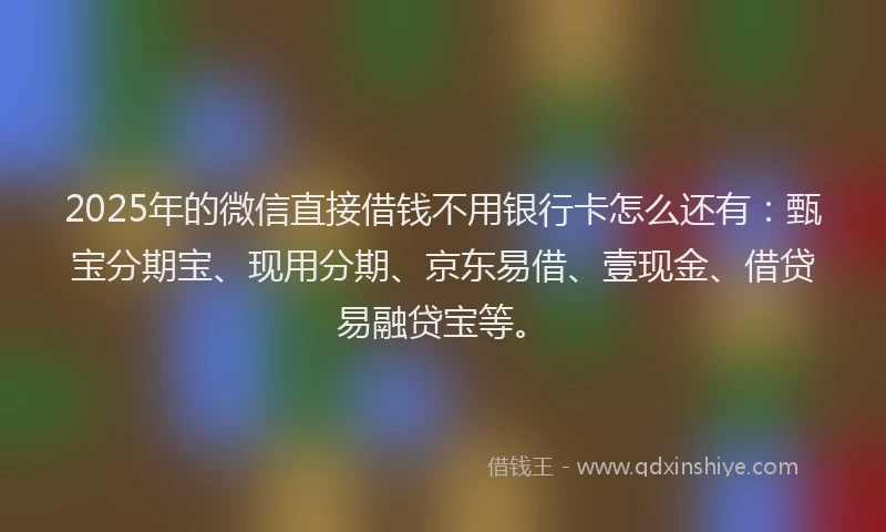 2025年的微信直接借钱不用银行卡怎么还有：甄宝分期宝、现用分期、京东易借、壹现金、借贷易融贷宝等。