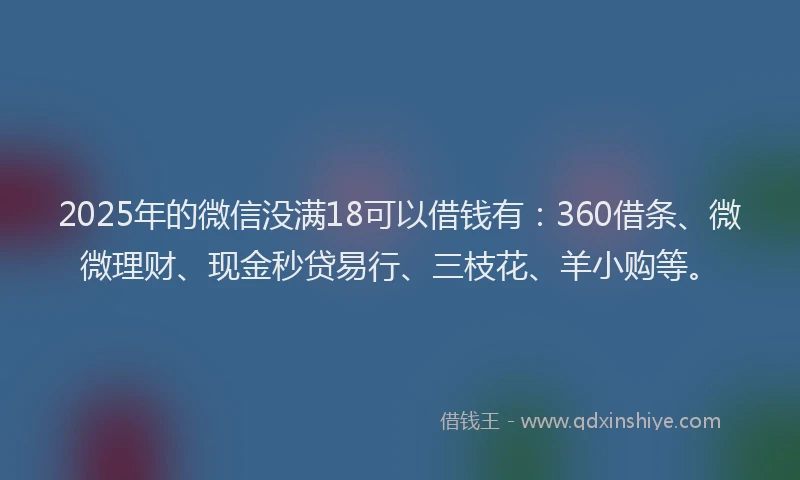 2025年的微信没满18可以借钱有：360借条、微微理财、现金秒贷易行、三枝花、羊小购等。