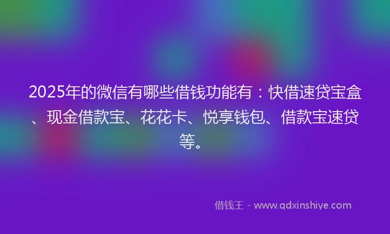 2025年的微信有哪些借钱功能有：快借速贷宝盒、现金借款宝、花花卡、悦享钱包、借款宝速贷等。