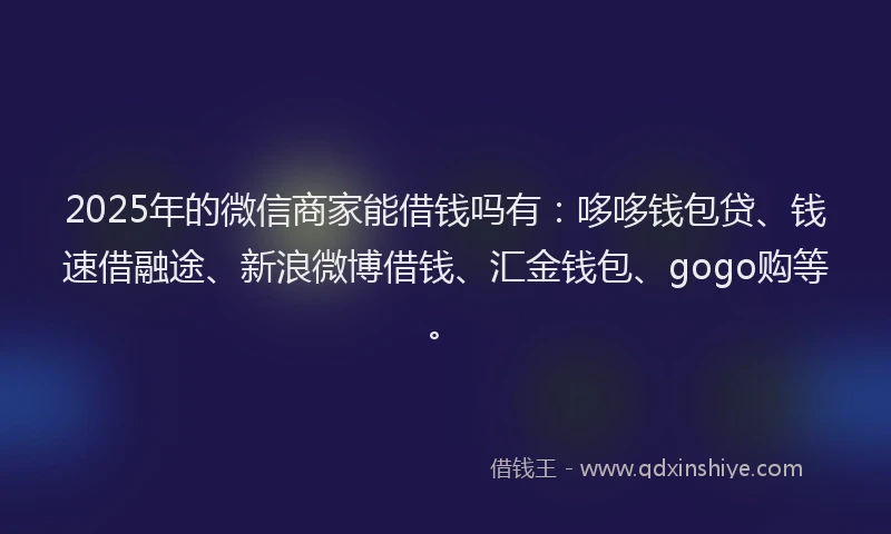 2025年的微信商家能借钱吗有：哆哆钱包贷、钱速借融途、新浪微博借钱、汇金钱包、gogo购等。