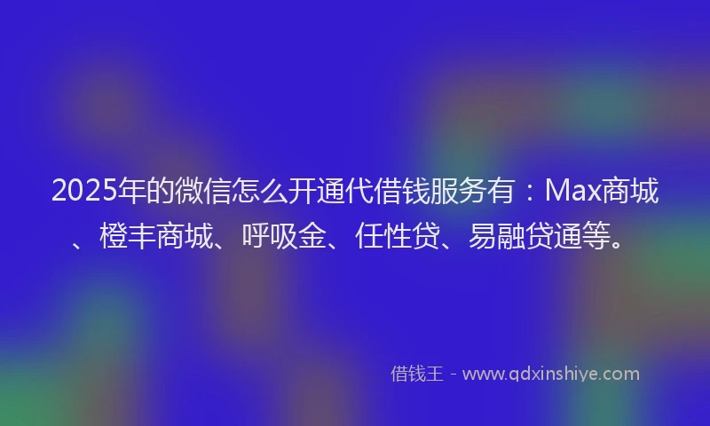 2025年的微信怎么开通代借钱服务有：Max商城、橙丰商城、呼吸金、任性贷、易融贷通等。